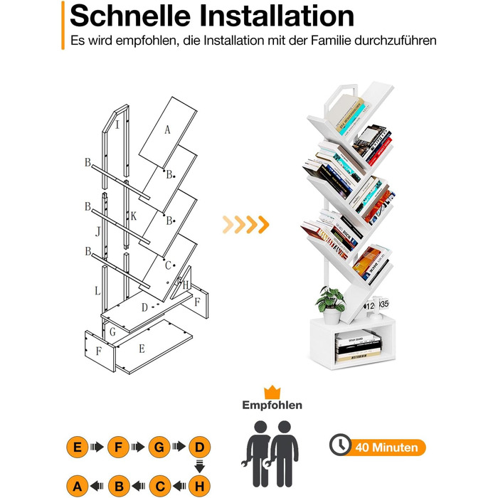 Книжкова полиця Coleshome у формі дерева, 6-ярусна окремостояча полиця, дерев&39яна книжкова полиця, підходить для вітальні та спальні, біла