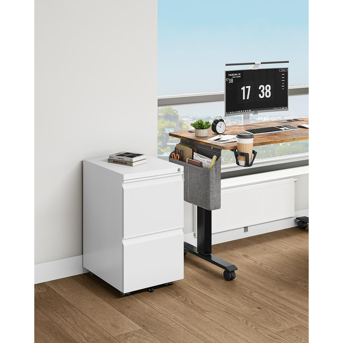 Шафа для файлів на колесах із 2 шухлядами, що замикаються, мобільна шафа для документів на колесах для формату A4, Legal, Letter, металева офісна шафа для домашнього офісу, підвісна система файлів, біла, 51 x 39 x 71 см