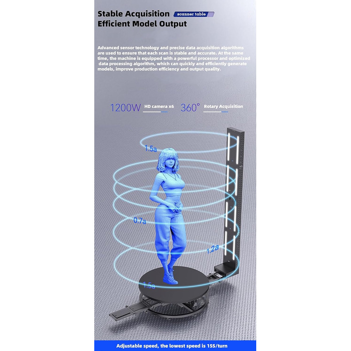 Електричний поворотний стіл HLGKBY на 360 для 3D-сканування людського тіла, керування APP, 6 HD-камер, надвисока точність 1/1000,