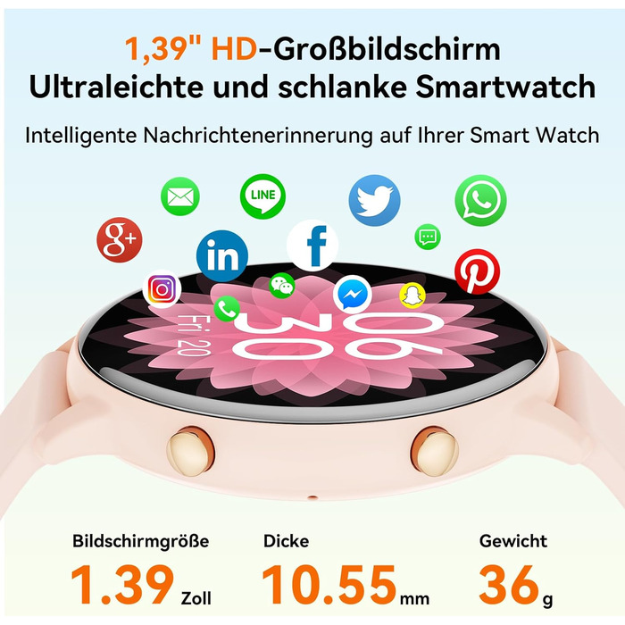 Розумний годинник Hwagol для жінок та чоловіків, 1,39-дюймовий сенсорний смарт-годинник із Bluetooth-дзвінками, годинник із понад 140 спортивними режимами, монітор SpO2, монітор серцевого ритму, монітор сну, крокомір, наручний годинник для iOS та Android,