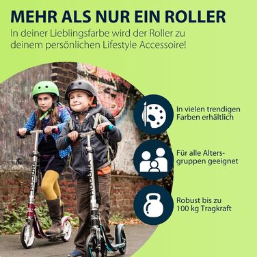 Самокат HUDORA BigWheel 205 стабільний алюмінієвий міський самокат, складаний, з регулюванням висоти та підніжкою, для дітей та дорослих (до 100 кг), сіро-зелений