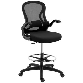 Офісний стілець Vinsetto, ергономічний стілець для малювання з регульованою опорою для ніг, обертовий стілець, робочий стілець з регульованою висотою 102-122 см, колесами та поперековою опорою, чорний