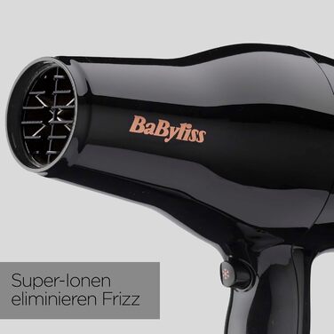 Фен BaByliss Pro Power D5245E EU Потужний (2300 Вт), професійний AC-двигун, іонна технологія проти особливого пушення, 3 температурні та 2 швидкісні режими, чорний