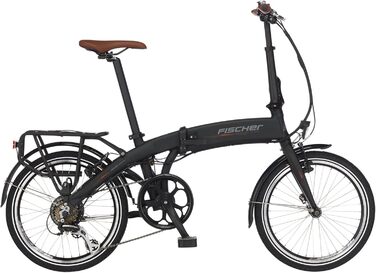 Складний електричний велосипед FISCHER e-bike FR 18 для жінок та чоловіків, висота 30 см, двигун заднього колеса 25 Нм, акумулятор 36 В в рамі, чорний матовий, 20 дюймів