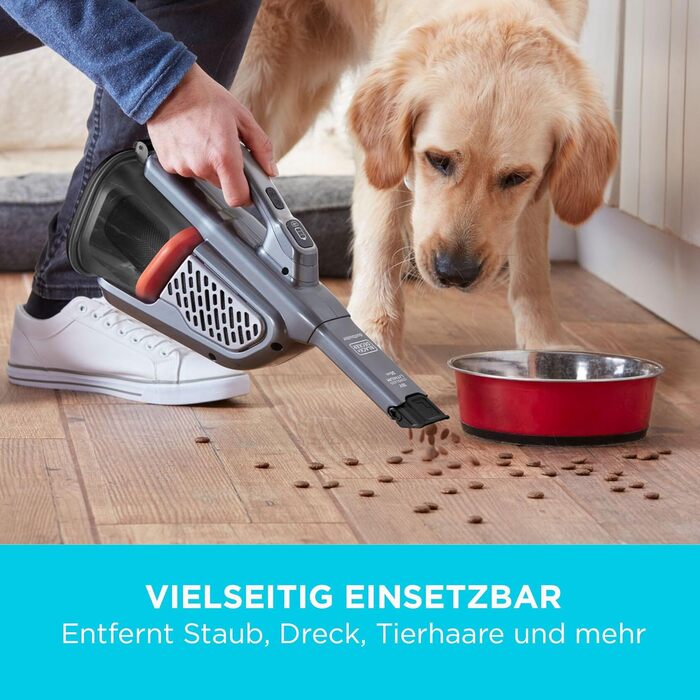 Акумуляторний ручний пилосос BLACKDECKER 18V 2.0Ah зі світлодіодною панеллю Smart Tech, BHHV520JF-QW із зарядним кабелем Titanium/