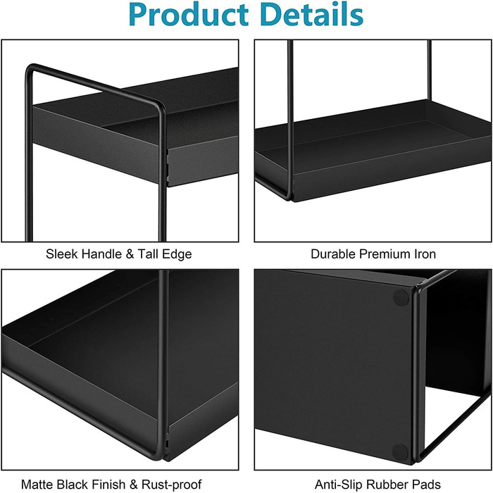 Кухонна полиця для спецій, окремостоячі полиці з 3 ярусами, полиця для душу, місце для зберігання на стільниці у ванній кімнаті, органайзер під шафою, лоток для туалетного столика, місце для зберігання косметики та макіяжу, чорний колір