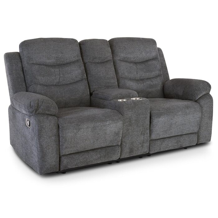 Крісло для кіно Raburg, 2-місне крісло для телевізора з механічною функцією розслаблення та відкидання, легким підйомом, підстаканником, відділенням для закусок, комфортною підкладкою, вантажопідйомністю 130 кг на сидіння Pixx, мікрофібра Темно-сірий Темн