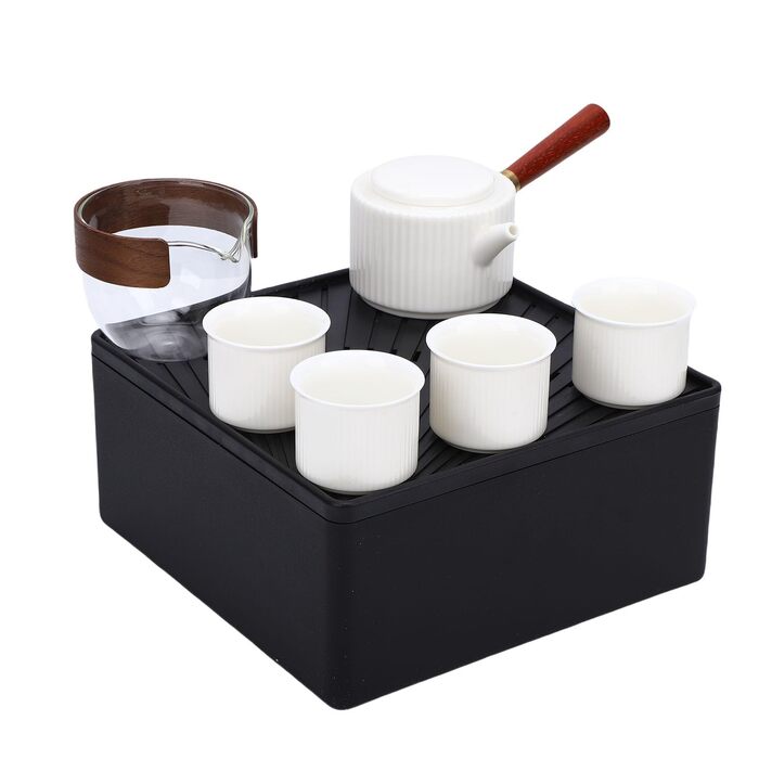 Керамічний чайник для подорожей Авто-Чай з елегантними чашками, ідеальний для пікніків та офісу