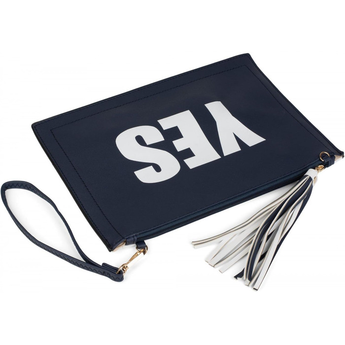 Клатч styleBREAKER з принтами ТАК та НІ, китицею на блискавці, ручкою для носіння на руці та знімним ремінцем, жіночий 02012078, колір Білий/Темно-синій