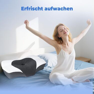 Ергономічна подушка для шиї SAHEYER, ортопедична подушка для підтримки шиї 60 x 40 x 13/11 см, подушка з піни з ефектом пам&39яті для сну на боці, спині та животі, сіра