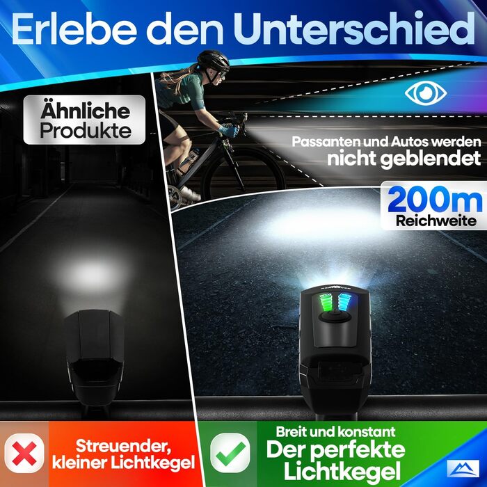 Комплект велосипедних ліхтарів NEXTCOVER із сенсором LightSense та 11 годин автономної роботи від акумулятора I Заряджається від USB та водонепроникний I Сертифіковано StVZO I Передній світлодіодний велосипедний ліхтар I Велосипедний ліхтар та задній вело