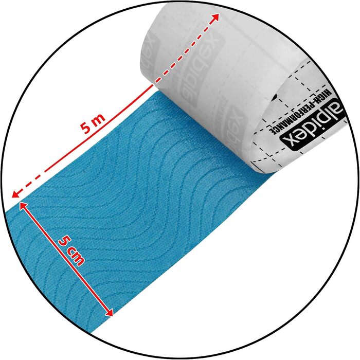 Кінезіологічна стрічка ALPIDEX 1/3/6/ Багато кольорів 5 м х 5 см Брошура про застосування Еластична водонепроникна шкіра Набір фізіологічних м'язових стрічок, колір Кількість (1 рулон, світло-блакитний)