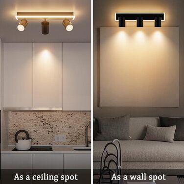 Стельовий точковий світильник Klighten 3 полум'я чорний, 3 розетки GU10 світлодіод 8,5 Вт, стельовий прожектор поворотний, поворот