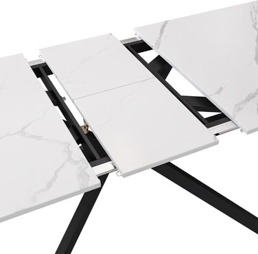 Розсувний обідній стіл, автоматично розсувний, прямокутний, журнальний/відпочинковий столик, Д150/180 x Ш70 x В76 см, дизайн зі схрещеними ніжками, мармурова структура, чорно-білий