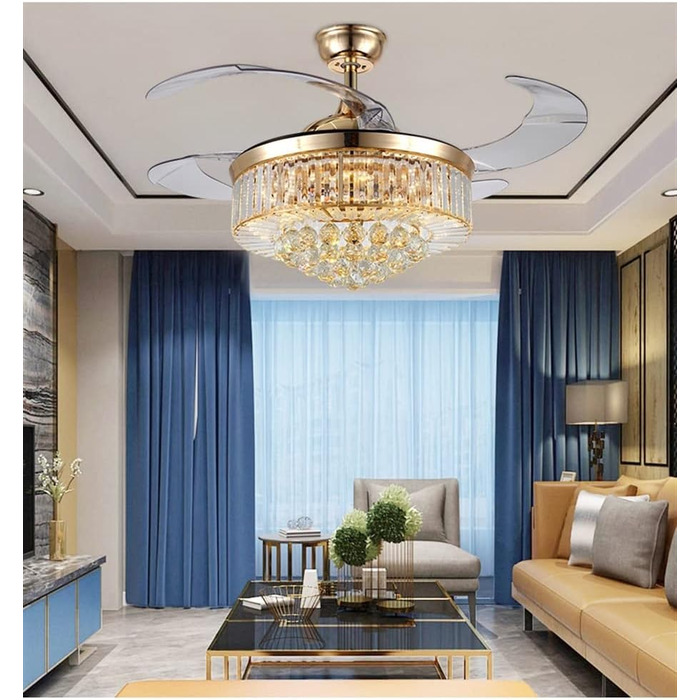 Тихий вентилятор лампа кришталевий стельовий вентилятор зі світлодіодним світлом висувні лопаті вентилятор люстра стельовий вентил