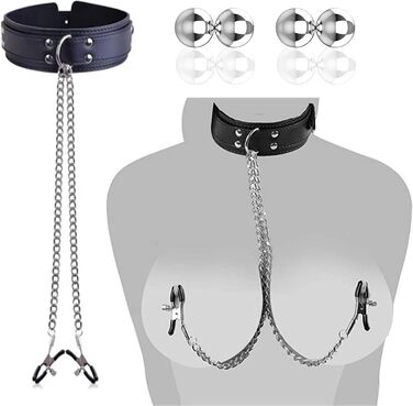 Набір BDSMYEE для стимуляції грудей та клітора, регульовані магнітні кліпси для сосків з шкіряною ланцюжковою підвіскою