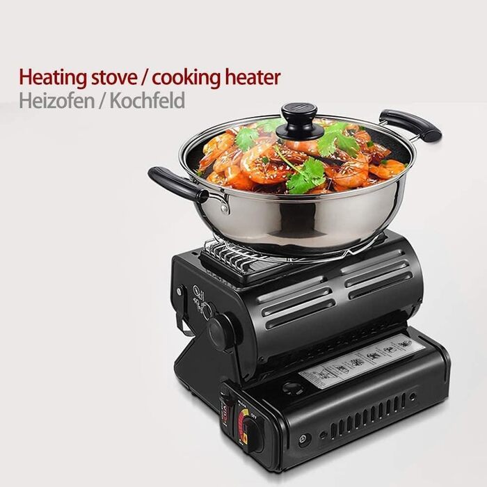 Портативний газовий обігрівач та газова плита 2-в-1 поворотний на 90 міні-обігрівач для кемпінгу керамічний пальник газовий обігрівач функція приготування їжі, обігрівач для намету (4 газові картриджі)