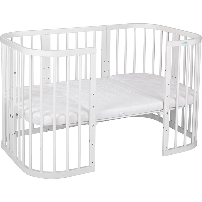 Дитяче дерев&39яне ліжко Waldin 7-в-1 з матрацом, трансформоване дитяче ліжко, вентильоване, регульована основа в 5 положеннях, комплект &quotвсе включено&quot, біле дерево (комплект тканини не входить до комплекту)