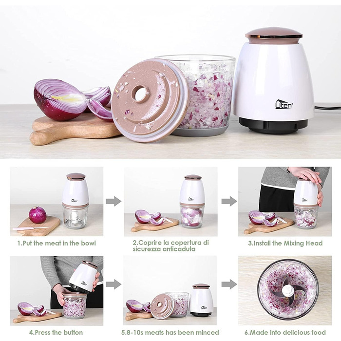 Мл Електричний кухонний блендер Глечик Цибулева нарізка Бризкозахищена м'ясорубка з 4-крилим спеціальним ножем для м'яса, смузі, цибулі, фруктів, овочів, 700
