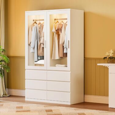 Однодверна шафа Dripex, маленька шафа з однією рейкою для одягу та 3 шухлядами, мінімалістична гардеробна 50 x 48 x 180 см Біла, для однокімнатних шаф 50 x 48 x 180 см - одні двері