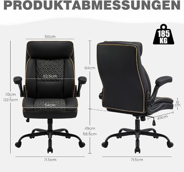 Офісне крісло для керівника Hellove, вантажопідйомність 185 кг, ергономічне робоче крісло зі штучної шкіри з регульованою спинкою та складними підлокітниками, обертове крісло з підголівником, комп&39ютерне крісло, крісло для домашнього офісу, чорне