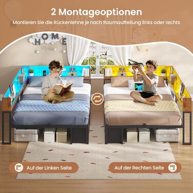 Ліжко 140x200 з місцем для зберігання речей, диван-ліжко з вбудованою книжковою полицею та 6 шухлядами, дитяче ліжко зі світлодіодним освітленням та зарядною станцією, гостьове ліжко, кушетка, каркас ліжка з рейковою основою (вінтажний коричневий, 140x200