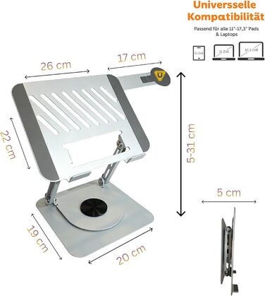 Стійка для ноутбука з магнітним тримачем для телефону, поворотна на 360 та регульована по висоті, виготовлена зі сталевого сплаву надміцна, складана, ергономічна з вентиляцією, для ноутбуків 1017,3 дюймів