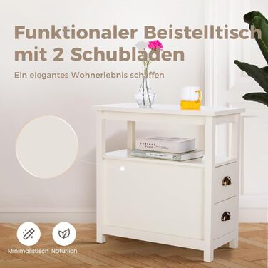 Журнальний столик MAISON ARTS, вузька тумбочка з 2 шухлядами, журнальний столик для вітальні, спальні, колір слонової кістки