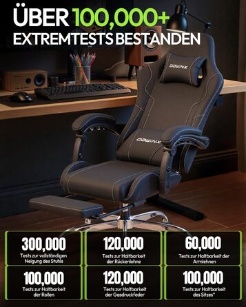 Ігрове крісло Dowinx, офісне крісло, масажне ігрове крісло з регульованими по висоті підлокітниками, ергономічне ігрове крісло з підставкою для ніг, м&39яке ігрове крісло, кут нахилу 150, вагу до 180 кг, чорний колір