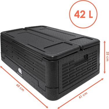 Великий складаний чорний термобокс для зберігання їжі гарячою та холодною - 42 л - Складаний підігрівач/охолоджувач їжі 60 x 41 см - Складаний пінопластовий холодильник/холодильник для їжі та напоїв з ізольованою кришкою 42 л / 60 x 41 см