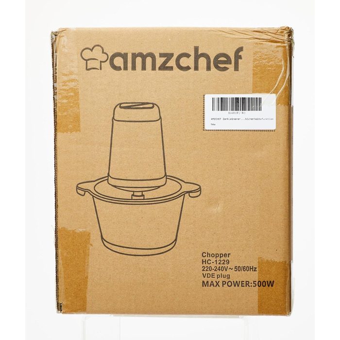 Електричний кухонний подрібнювач AMZCHEF, мультиподрібнювач 500 Вт з чашею з нержавіючої сталі 1,5 л, 2 режими швидкості, 4 леза для м'яса, овочів, цибулі, фруктів, функція безпеки