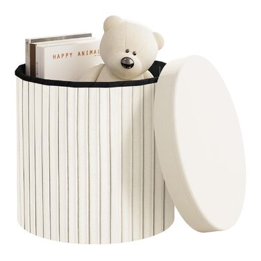 Круглий стілець WOLTU, пуф для зберігання з кришкою, м&39яка скриня для зберігання, складаний, м&39яка скриня для зберігання, виготовлена з оксамитового МДФ, 38xВ36 см, кремовий 38Г x 38Ш x 36В см