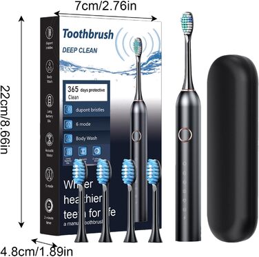 Акумуляторна електрична зубна щітка для дорослих висока частота 40000 об/хв 6 режимів очищення, водонепроникність IPX7, 180 днів використання на одній зарядці, дорожній футляр із 8 насадками для щіток, ідеально підходить для дорослих