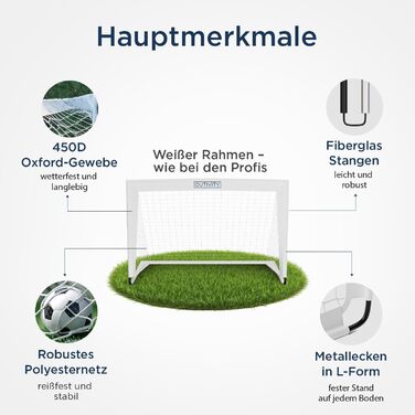 Дитячі футбольні ворота, комплект з 2 шт. , білі, без перешкоди, кожні 120x90 см, включаючи 82 кілочки та сумку для перенесення, висувні футбольні ворота для дітей садівничого віку