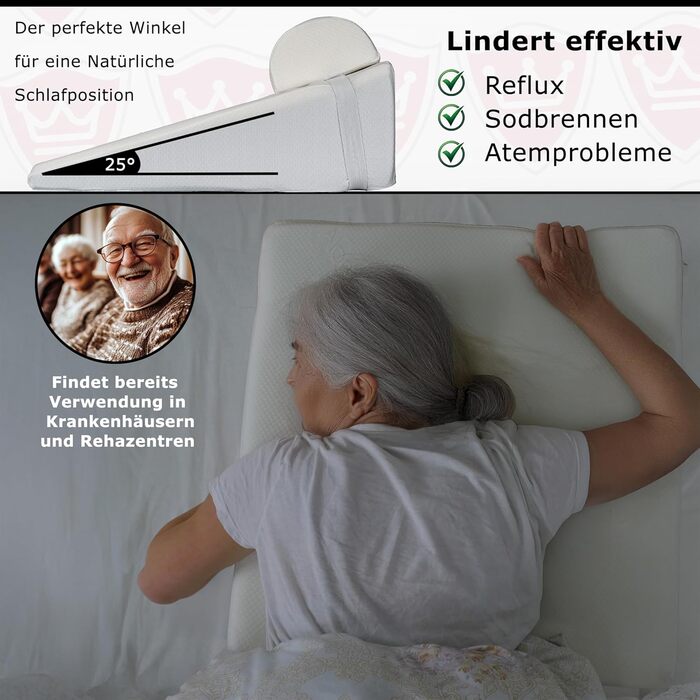 Ортопедична клиноподібна подушка з рефлюксом з поліуретану та віскозної піни, виготовлена в Європі Ергономічна та знімає тиск Зі знімним валиком для шиї Чохол з алое вера, який можна прати Ідеально підходить для хропіння та болю в спині