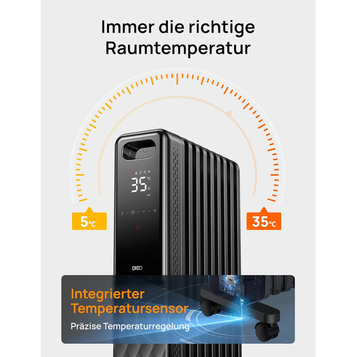 Енергозберігаючий масляний радіатор Dreo 2000 Вт, портативний електричний обігрівач з 9 ребрами, пульт дистанційного керування, 3 налаштування нагріву, 4 режими, 24-годинний таймер, захист від перегріву та перекидання, електричний радіатор з термостатом, 