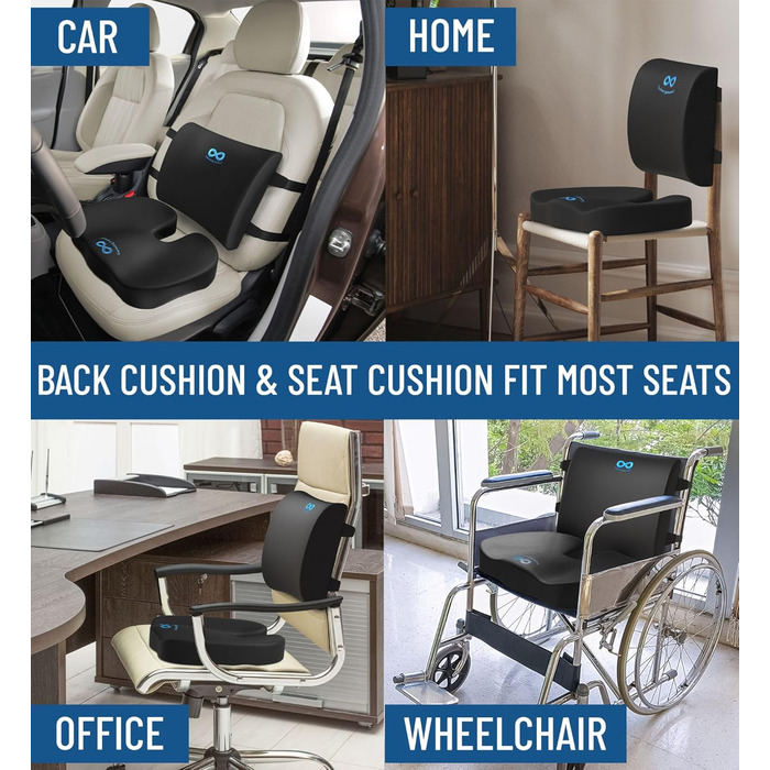 Комплект подушок для сидіння та спинки Everlasting Comfort Піна з ефектом пам&39яті з гелевим напиленням Ергономічна опорна подушка для офісного крісла, автомобіля та ігор Нековзка, дихаюча та мийна чорна гелева подушка з поперековою підтримкою