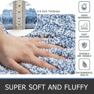 Комплект килимків для ванної кімнати Pauwer Soft, 3 предмети, вбираючі килимки для ванної з мікрофібри та килимок для туалету, пухнастий килимок для ванної, нековзний, килимок для туалету, що миється, з вирізом, синій, 45 x 65 45 x 120 U 50 x 60 см