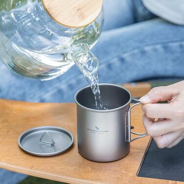 Титанова кружка Boundless Voyage з кришкою, для використання на свіжому повітрі, легка, для походів, подорожей з рюкзаком, кемпінгу (300 мл - сіра)