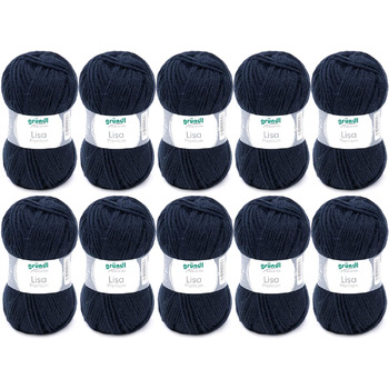 Пряжа Grndl Lisa Premium Uni Knitting & Crochet Yarn (м'яка і вовняна характер, проста в догляді миється трикотажна пряжа з 100 поліакрилу, 50 г/ 133 м, розмір голки 3,5 - 4,5, 10 клубків по 50 г кожен), (темно-синій)