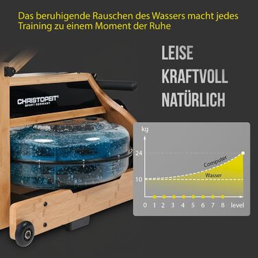 Складаний водний гребний тренажер Christopeit для домашнього використання WP5000 або Colorado - дерев&39яний гребний тренажер, гібридна система водно-магнітних систем, Kinomap, Bluetooth Colorado - бамбук