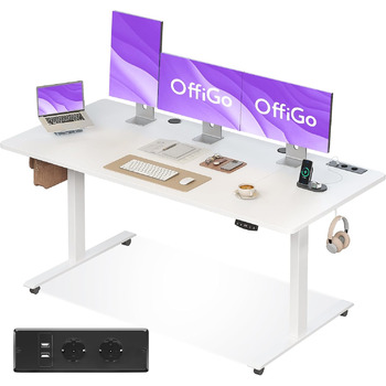 Стіл OffiGo з регульованою висотою, електричний стіл 160x70 см з розетками та портом зарядки USB, стіл з регульованою висотою та 2 функціями пам&39яті, комп&39ютерний стіл для офісу, дому, білий 160 x 70 x 72 см білий