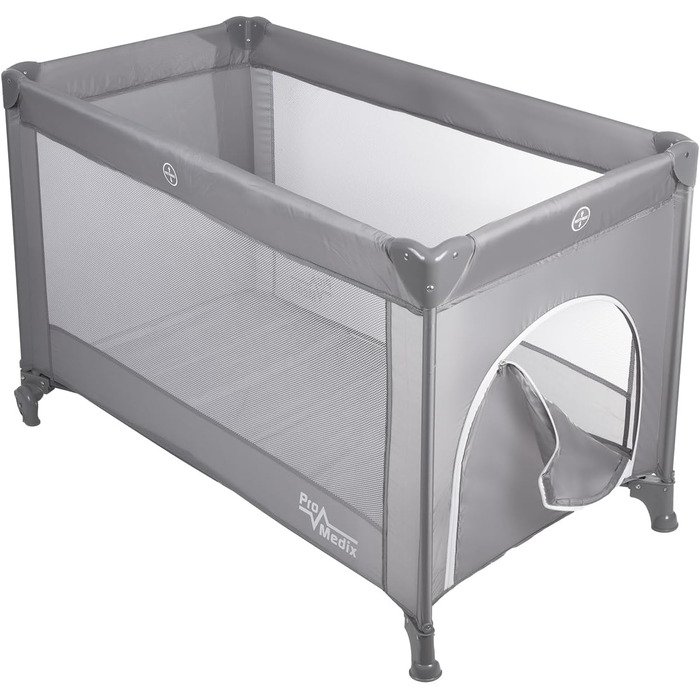 Складане дитяче ліжечко-переноска PR-803 з сумкою та боковим входом, підходить для немовлят та малюків, 2 колеса, 125x65x74 см (сіре)