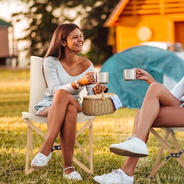 Складаний кемпінговий стілець COSTWAY, комплект з 2 шт. , з лляним сидінням та бамбуковим каркасом, витримує до 150 кг, включає сумку для перенесення, для кемпінгу, використання на вулиці та в приміщенні, бежевий