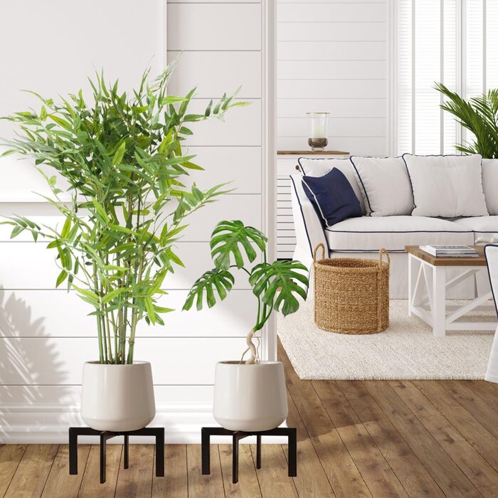 Підставка для рослин MUAEEOK для приміщень та вулиці, металева підставка для горщиків, сучасний тримач для рослин, ротанговий стілець для квітів, низька, коротка підставка для кімнатних рослин, підходить для рослин 12,7 - 30,5 см, чорна