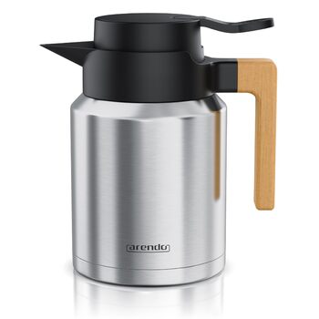 Термос з нержавіючої сталі 1 л - Подвійні стінки - 1200 мл - Нержавіюча сталь SUS 201/304 - Ручка з натурального бука - Швидке закриття - Герметичний - Знімна кришка - Без BPA