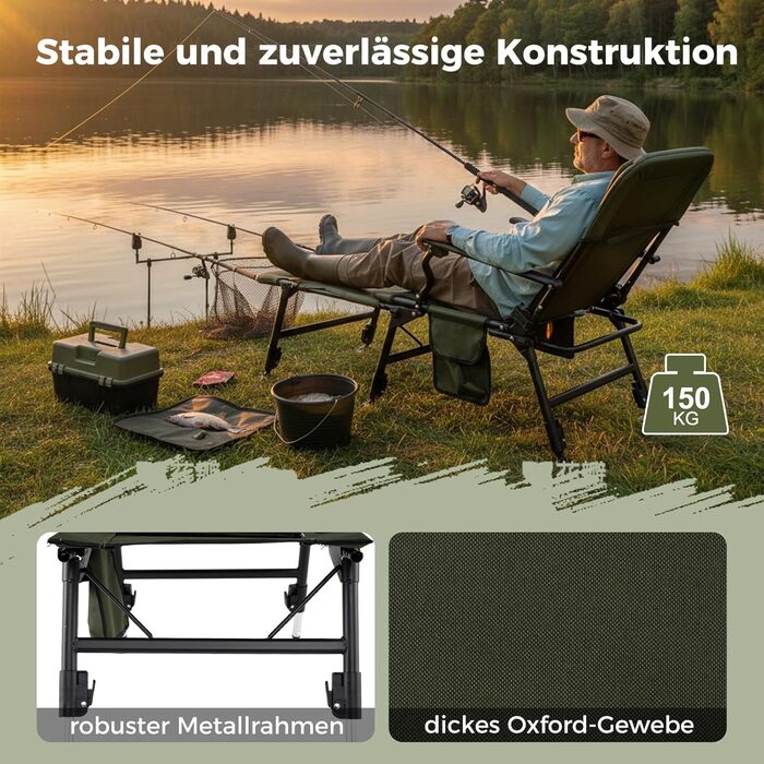 Рибальське крісло COSTWAY зі знімною підставкою для ніг, кемпінгове крісло з регульованою спинкою та м&39якою високою спинкою, регульоване по висоті коропове крісло, складне рибальське крісло для кемпінгу, риболовля в наметі