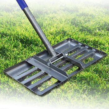 Професійний скребок для газону 43x25 см з лазерною різкою та регульованою ручкою - посилені шви та гладка кромка для вирівнювання ґрунту, розкидання добрив, мульчування та ландшафтного дизайну/152 см, синій