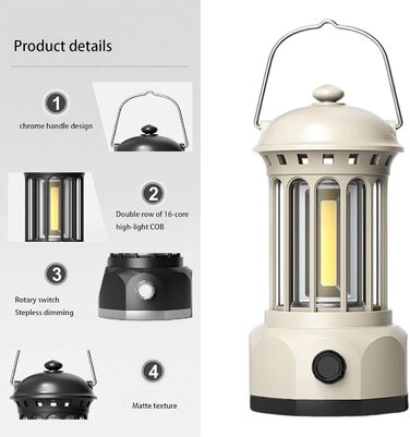 Регульований ретро-кемпінговий ліхтар, вдосконалене освітлення, портативний підвісний світильник, водостійкий, ідеально підходить для активного відпочинку. Ретро-кемпінговий ліхтар, білий.