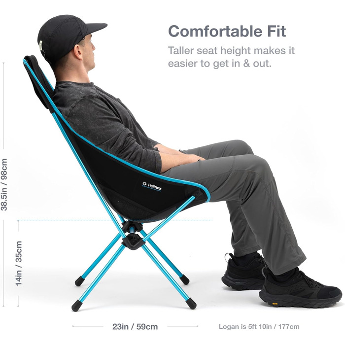 Крісло Helinox Sunset Завдяки своїй подовженій конструкції це крісло може бути найкращим поєднанням місця для зберігання, комфорту та підтримки (чорне кишені)